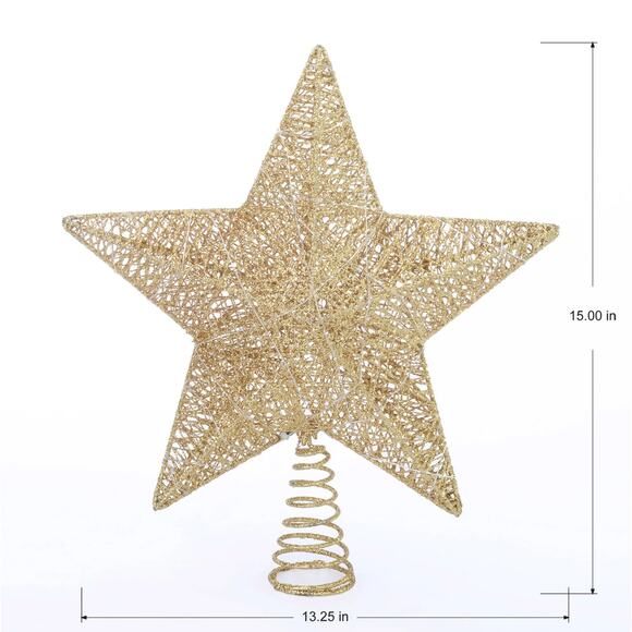 Gold Wrapped Glitter Open Star Light Up Christmas Tree Topper 11" Lit Holiday - Picture 10 of 11